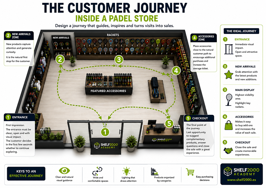 Customer journey inside a padel store